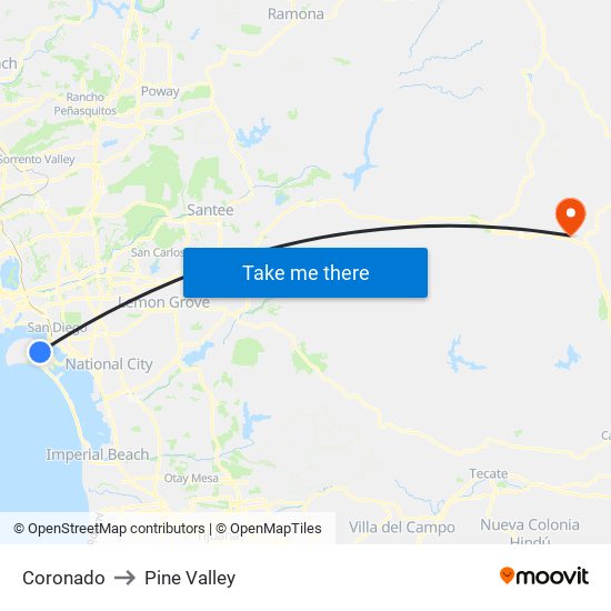 Coronado to Pine Valley map