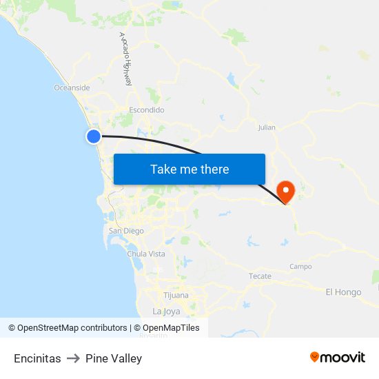 Encinitas to Pine Valley map
