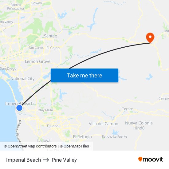 Imperial Beach to Pine Valley map