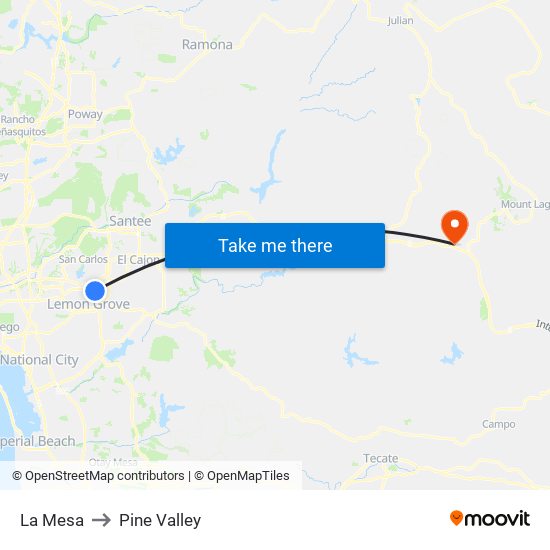 La Mesa to Pine Valley map