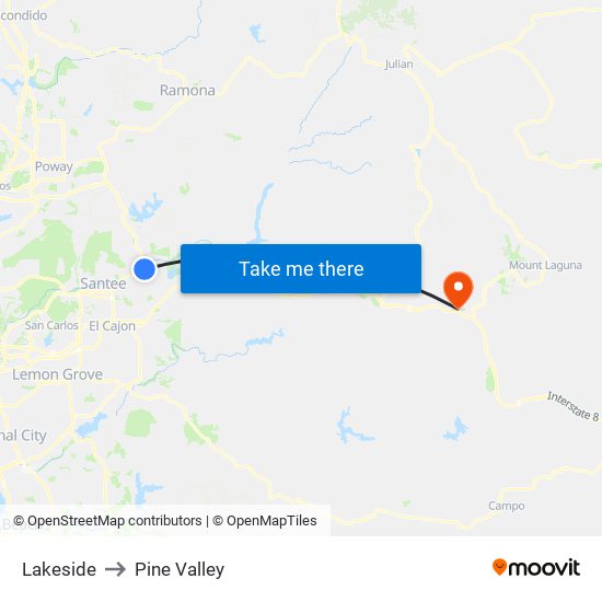 Lakeside to Pine Valley map