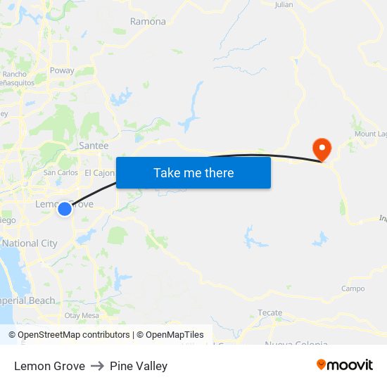 Lemon Grove to Pine Valley map
