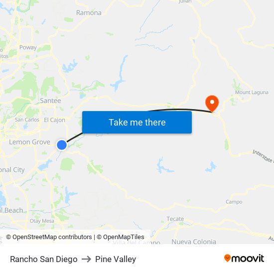 Rancho San Diego to Pine Valley map