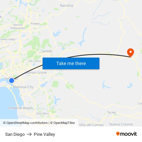 San Diego to Pine Valley map