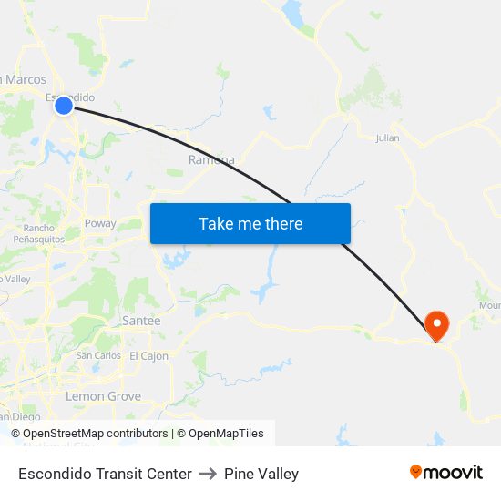 Escondido Transit Center to Pine Valley map