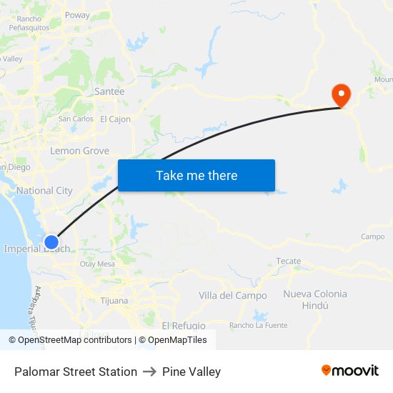 Palomar Street Station to Pine Valley map