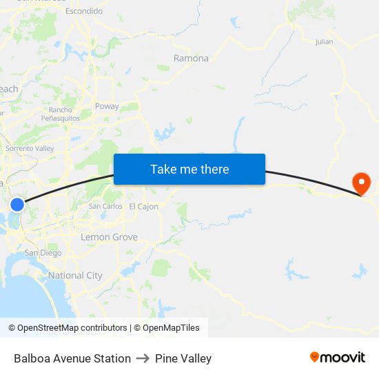 Balboa Avenue Station to Pine Valley map