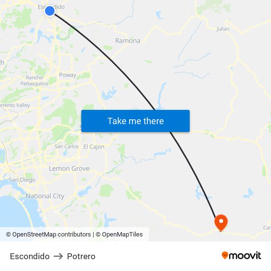 Escondido to Potrero map
