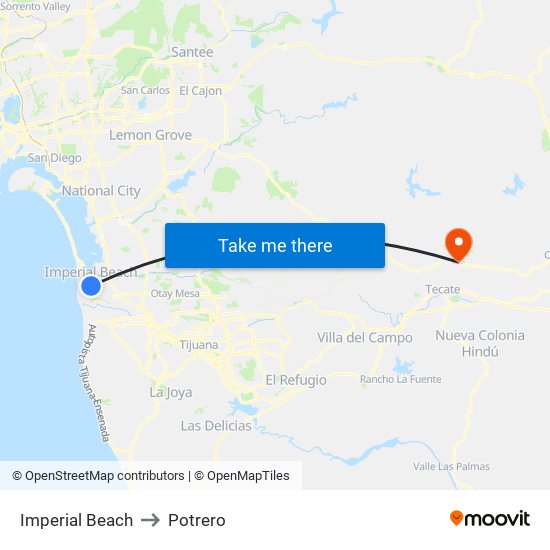 Imperial Beach to Potrero map