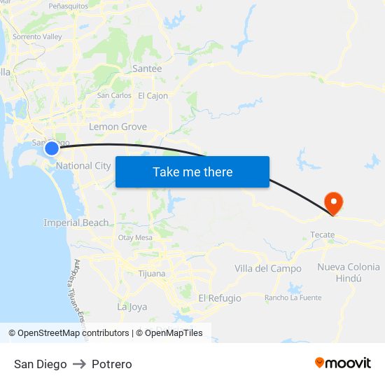 San Diego to Potrero map