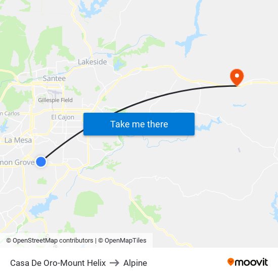 Casa De Oro-Mount Helix to Alpine map