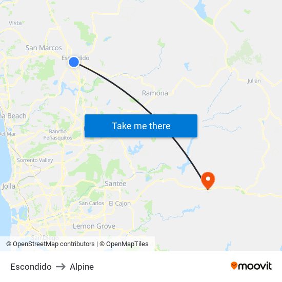 Escondido to Alpine map