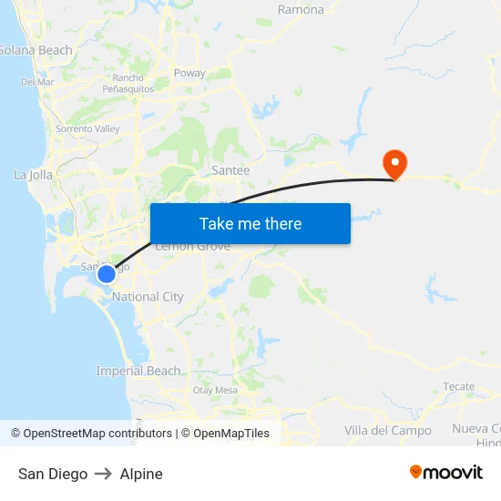 San Diego to Alpine map
