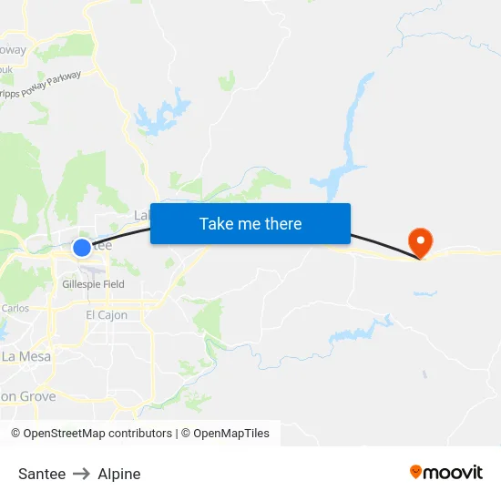 Santee to Alpine map