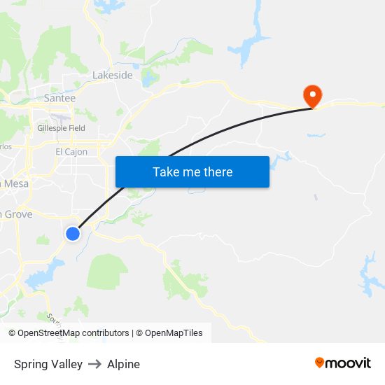 Spring Valley to Alpine map