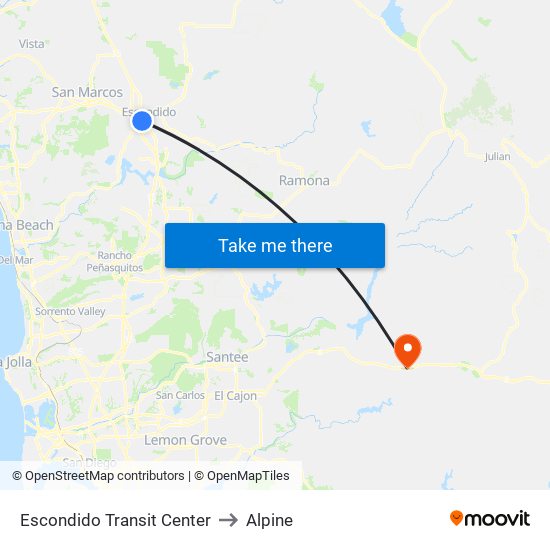 Escondido Transit Center to Alpine map