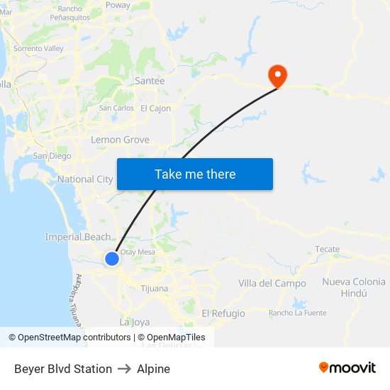 Beyer Blvd Station to Alpine map