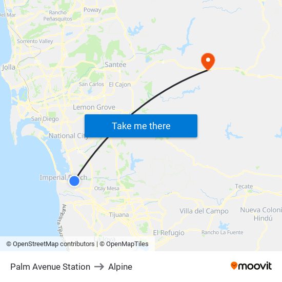 Palm Avenue Station to Alpine map