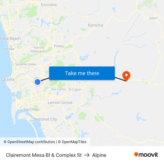 Clairemont Mesa Bl & Complex St to Alpine map