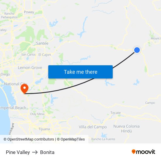 Pine Valley to Bonita map
