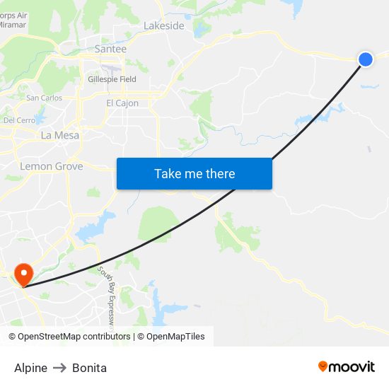Alpine to Bonita map