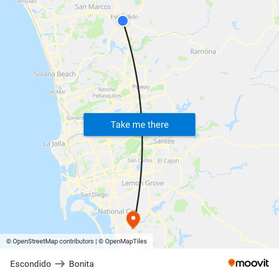 Escondido to Bonita map