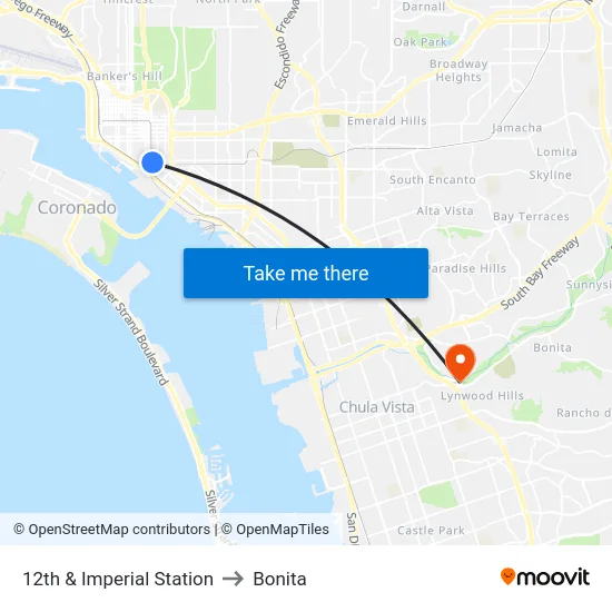 12th & Imperial Station to Bonita map