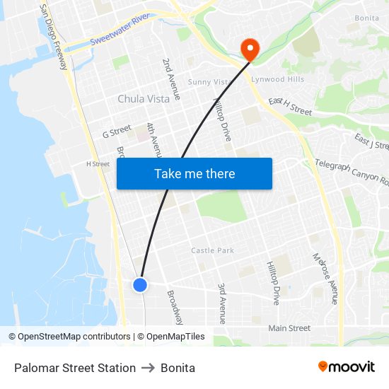 Palomar Street Station to Bonita map