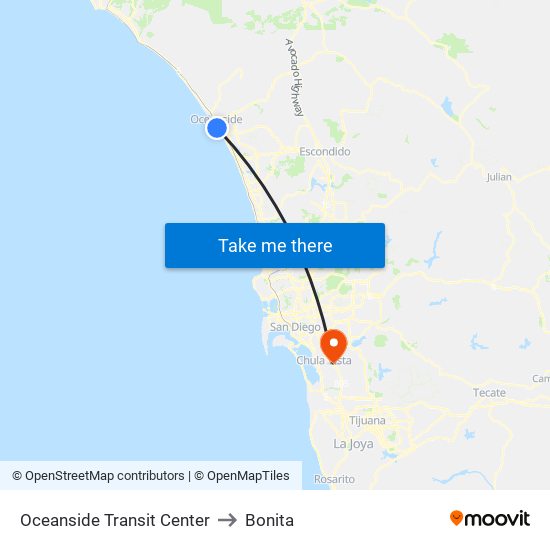 Oceanside Transit Center to Bonita map
