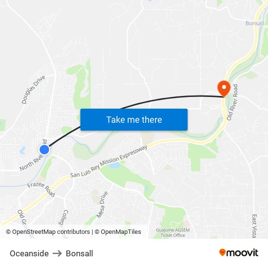 Oceanside to Bonsall map