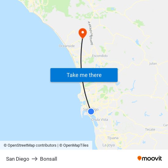 San Diego to Bonsall map