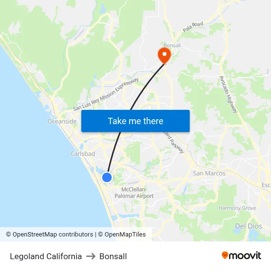 Legoland California to Bonsall map