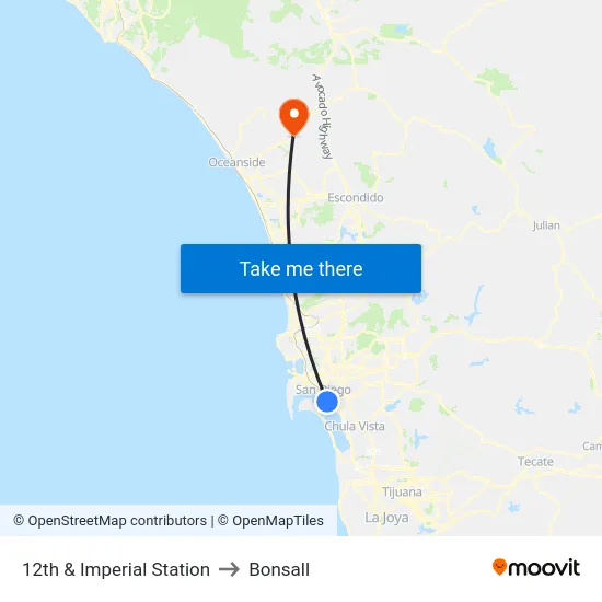 12th & Imperial Station to Bonsall map