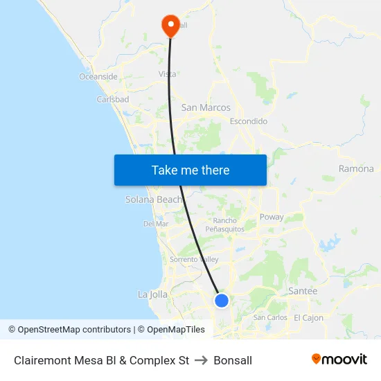 Clairemont Mesa Bl & Complex St to Bonsall map