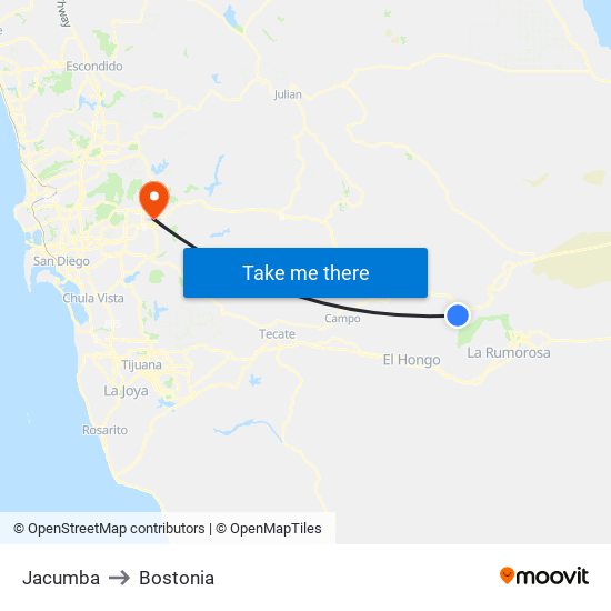 Jacumba to Bostonia map