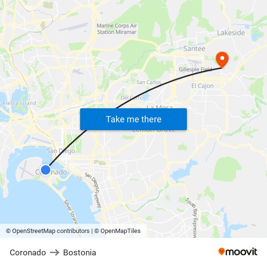 Coronado to Bostonia map