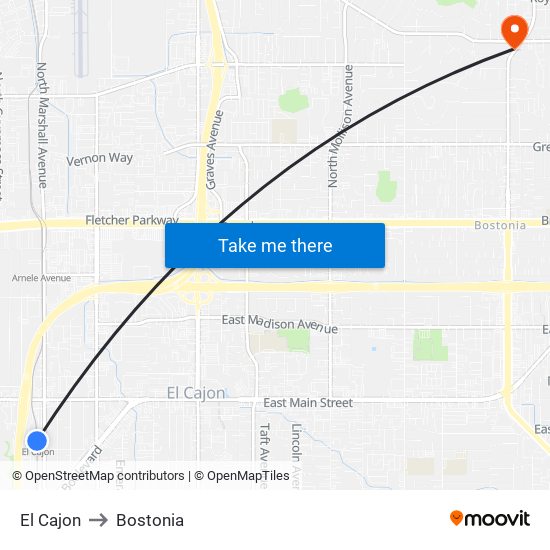 El Cajon to Bostonia map