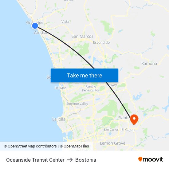 Oceanside Transit Center to Bostonia map