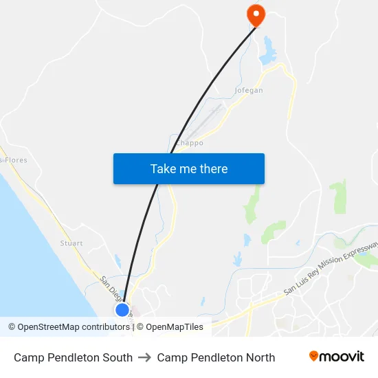 Camp Pendleton South to Camp Pendleton North map
