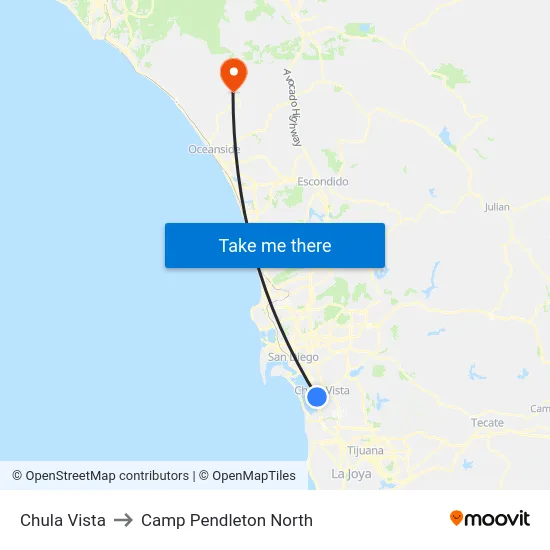Chula Vista to Camp Pendleton North map
