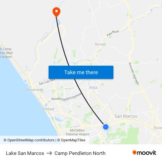 Lake San Marcos to Camp Pendleton North map