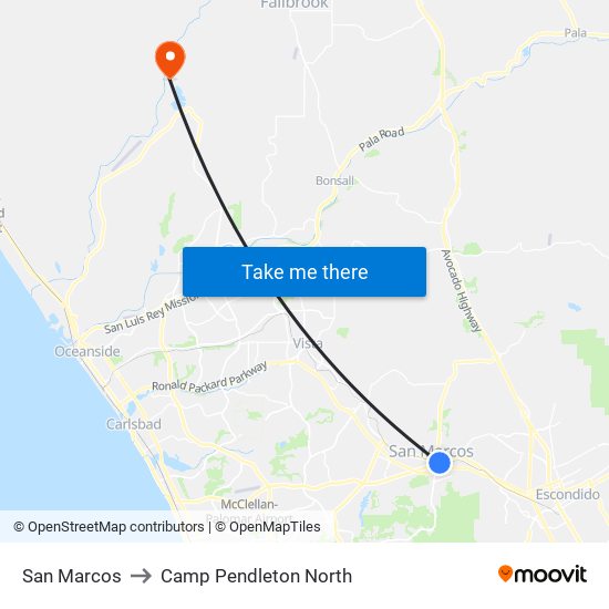 San Marcos to Camp Pendleton North map