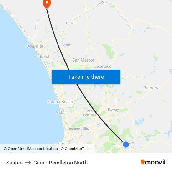 Santee to Camp Pendleton North map