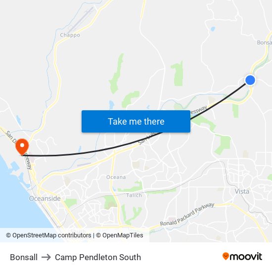 Bonsall to Camp Pendleton South map