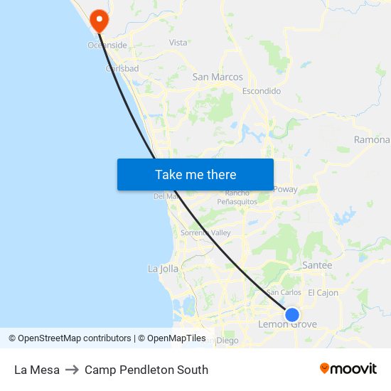 La Mesa to Camp Pendleton South map