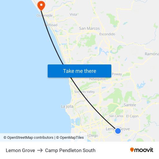 Lemon Grove to Camp Pendleton South map