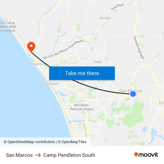 San Marcos to Camp Pendleton South map