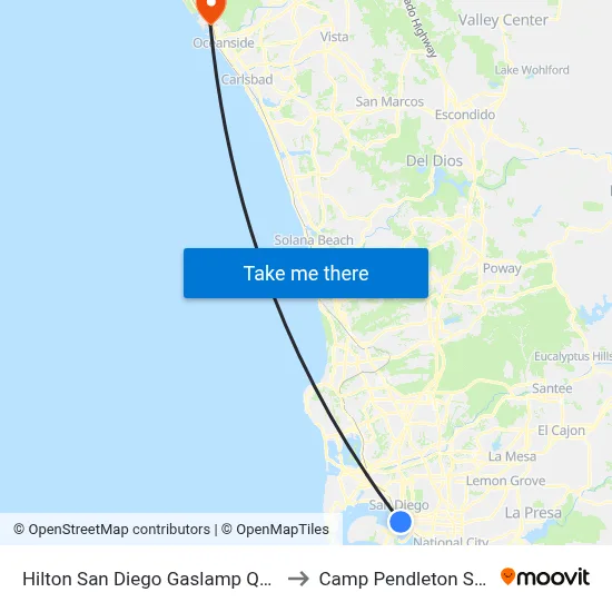 Hilton San Diego Gaslamp Quarter to Camp Pendleton South map