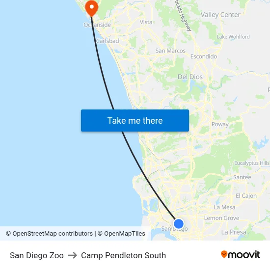 San Diego Zoo to Camp Pendleton South map
