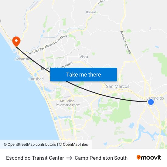 Escondido Transit Center to Camp Pendleton South map